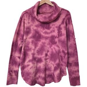 Maeve Anthropologie Ainsley Oversized Waffle Knit Top Sz L Funnel Neck Tie Dye
